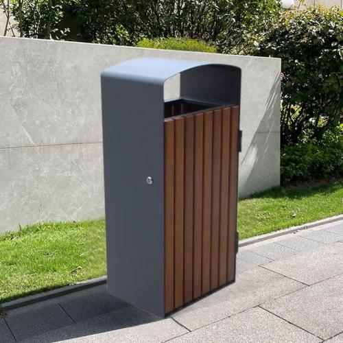 سلة مهملات خارجية ستيل رمادي مع خشبي بني GWD1599