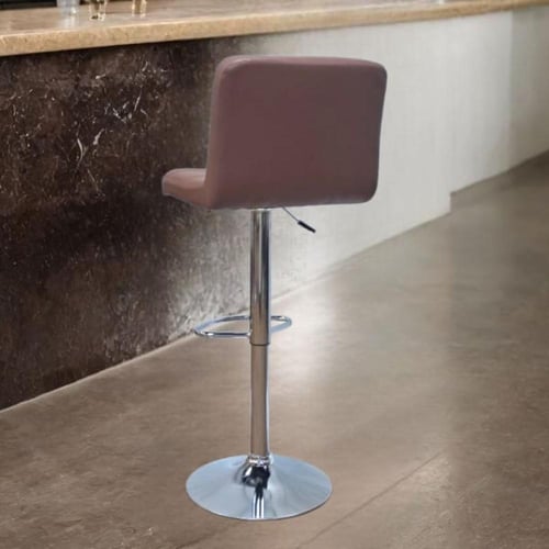 كرسي بار جلد بني وقاعدة هيدروليك فضي YS8052-3