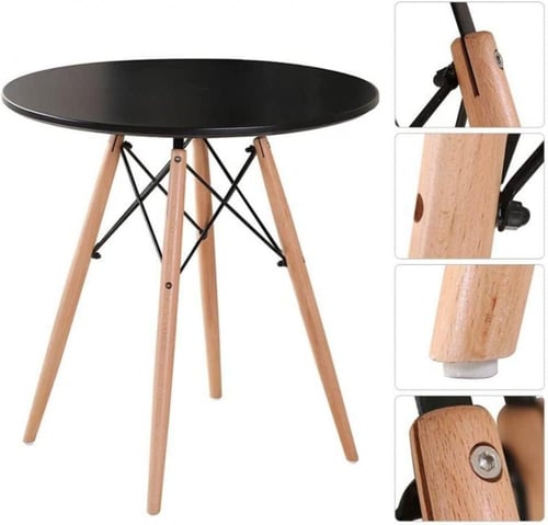 طقم طاولة طعام دائرية 60CM خشب اسود و 2 كراسي فايب...