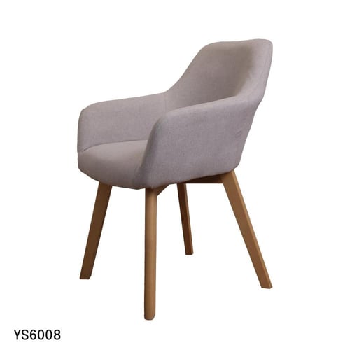 كرسي طعام خشب بيج مع مقعد قماش رصاصي YS6008