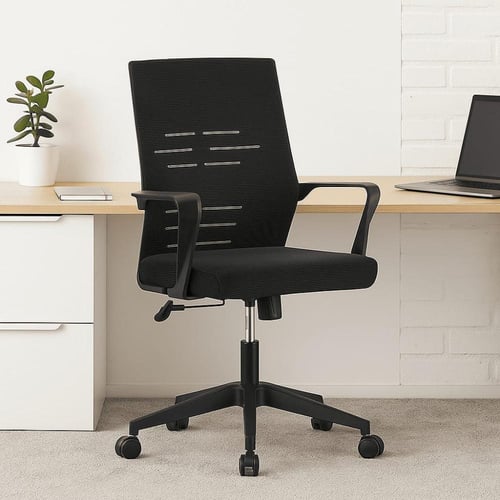 كرسي مكتبي قماش مخرم لون اسود بدون مسند راس موديل...