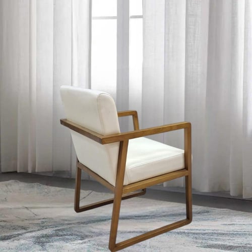 كرسي كافية وضيافة واسترخاء خشب مع جلد ابيض GWD1386