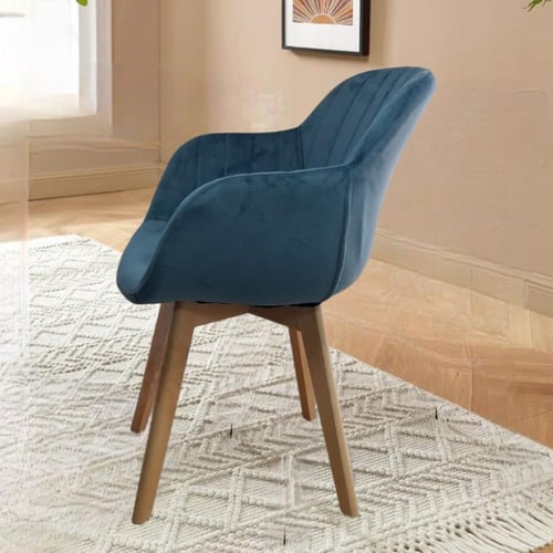 كرسي طعام وكافية قماش قطيفة اخضر وقاعدة ارجل خشب P...