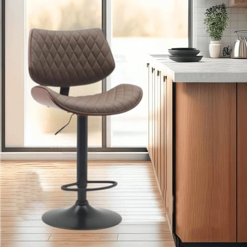 كرسي بار خشب مع جلد بني وقاعدة هيدروليك اسود SHC-0...