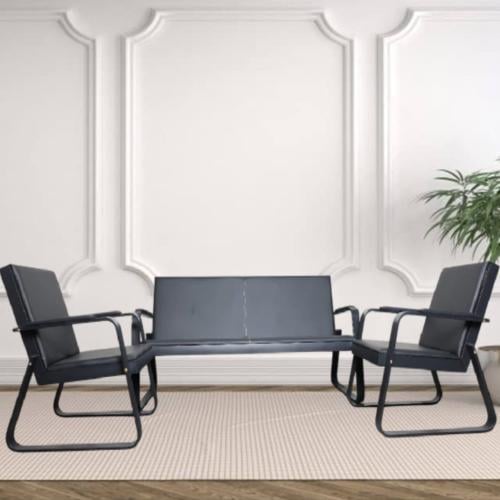 كرسي انتظار جلد اسود 3قطع بقواعد حديد اسود GWD1522