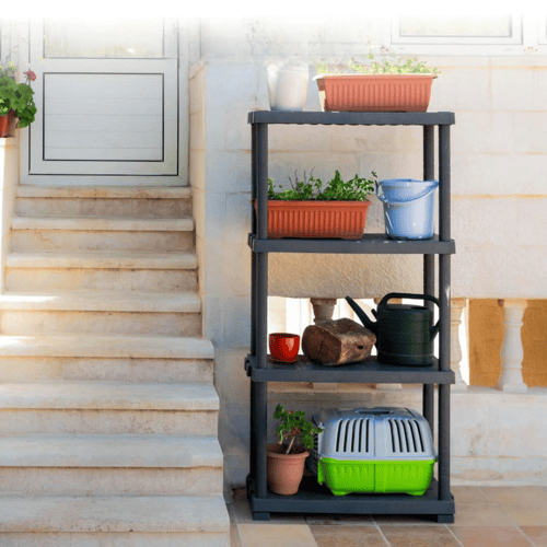 رفوف تخزين وتنظيم بلاستيك 4 ادوار لون اسود مقاس 40...