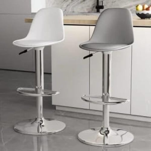 كرسي بار فايبر رمادي مع مقعد جلد رمادي وقاعدة ستيل...