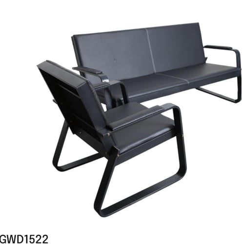 كرسي انتظار جلد اسود 3قطع بقواعد حديد اسود GWD1522