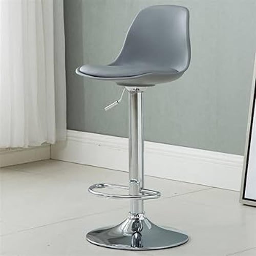 كرسي بار فايبر رمادي مع مقعد جلد رمادي وقاعدة ستيل...