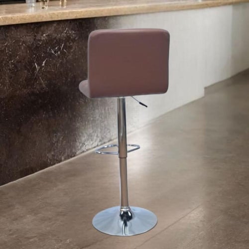 كرسي بار جلد بني وقاعدة هيدروليك فضي YS8052-3