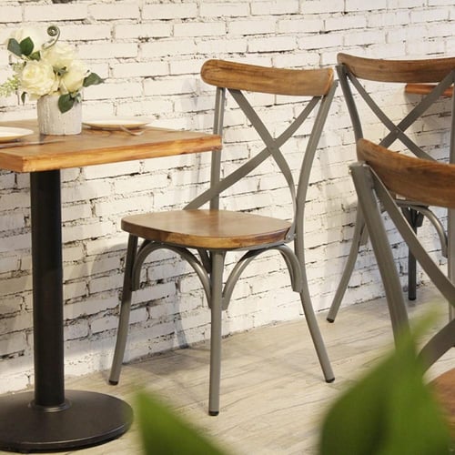 كرسي طعام وكافية خشب بني مع هيكل حديد رمادي M-7451...