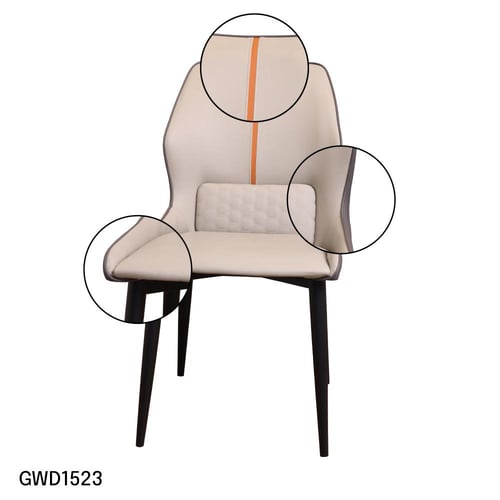 كرسي طعام جلد لونين بيج مع رمادي مع قاعدة ارجل حدي...