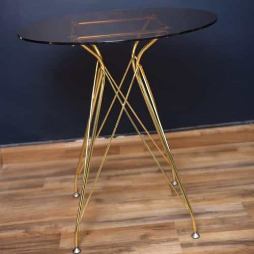 طقم طاولة طعام ستيل ذهبي بسطح قزاز دائري مع 2 كراس...