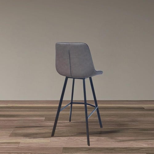 كرسي بار جلد رمادي و قاعدة اربع ارجل حديد لون اسود