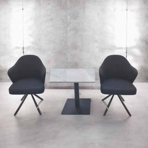 طقم ضيافة و كافيه طاوله سراميك مربع مع 2 كراسي جلد...