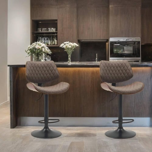 كرسي بار خشب مع جلد بني وقاعدة هيدروليك اسود SHC-0...