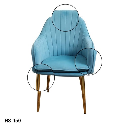 كرسي طعام وكافية قماش قطيفة ازرق وقاعدة حديد ذهبي...