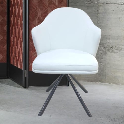 كرسي طعام جلد لون ابيض مع قاعدة ارجل حديد بني H396...