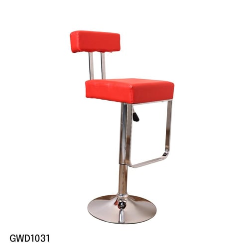 كرسي بار طعام وكافية جلد احمر مع قاعدة ستيل فضي GW...