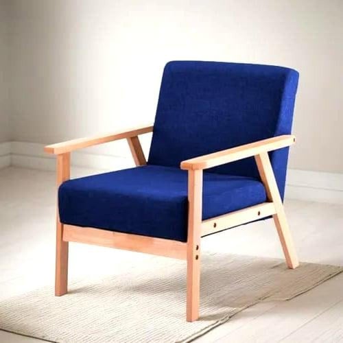 كرسي كافية وضيافة واسترخاء خشب مع جلد ازرق غامق GW...