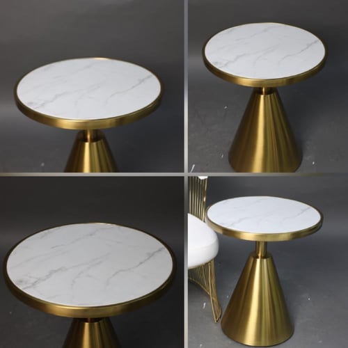 طقم طاولة قهوة ستيل ذهبي بسطح قزاز دائري مع كرسي س...