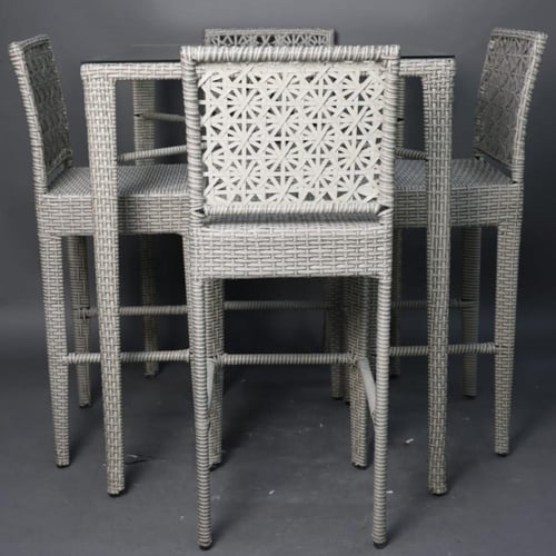 طقم طاولة طعام بار خارجي سطح قزاز مربع مع 4 كراسي...