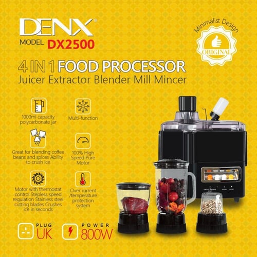 محضر الطعام دينيكس 4×1 لون اسود عصارة وخلاط ومفرمة...