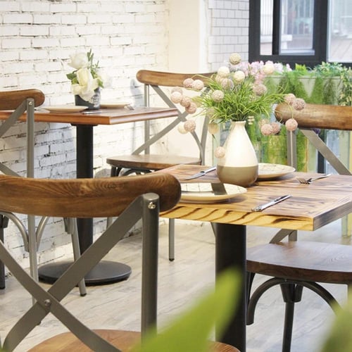 كرسي طعام وكافية خشب بني مع هيكل حديد رمادي M-7451...