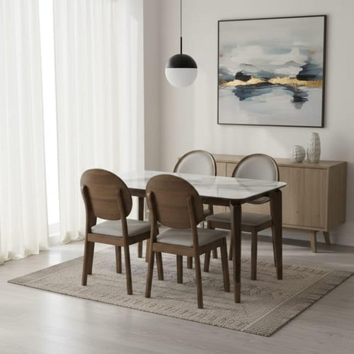 كرسي طعام خشب بني فاتح و جلد بيج BA-602COFFEE