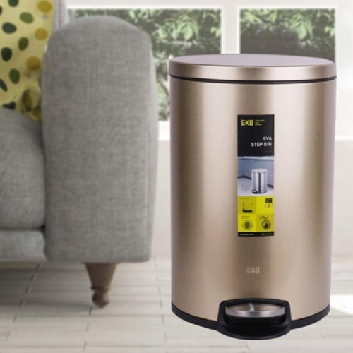 سلة مهملات EKO دائري اسطواني بدعاسة ستيل ذهبي 30لت...