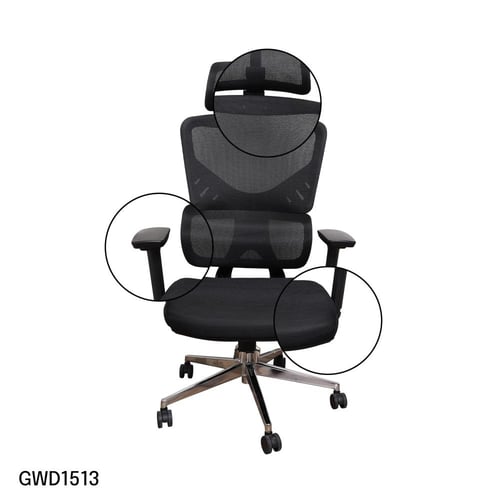 كرسي مكتبي قماش مخرم لون اسود مع مسند راس موديل رق...