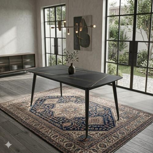 طاولة طعام سيراميك مستطيل اسود مقاس 140CM*80CM*72C...