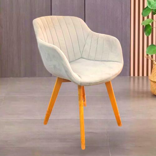 كرسي طعام وكافية قماش قطيفة رصاصي وقاعدة ارجل خشب...