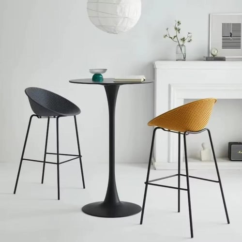 كرسي بار فايبر رصاصي وقاعدة ارجل حديد لون اسود IEA...