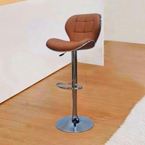 كرسي بار جلد بني و قاعدة هيدروليك اسود