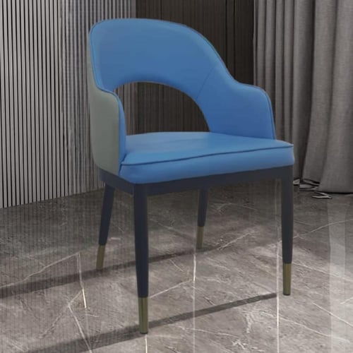 كرسي طعام جلد لونين ازرق مع رصاصي مع قاعدة ارجل حد...
