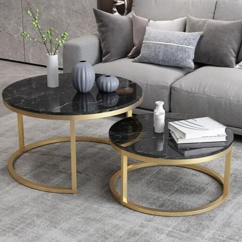 طقم طاولة ضيافة للقهوة فاخرة دائرية 80CM-60CM سطح...