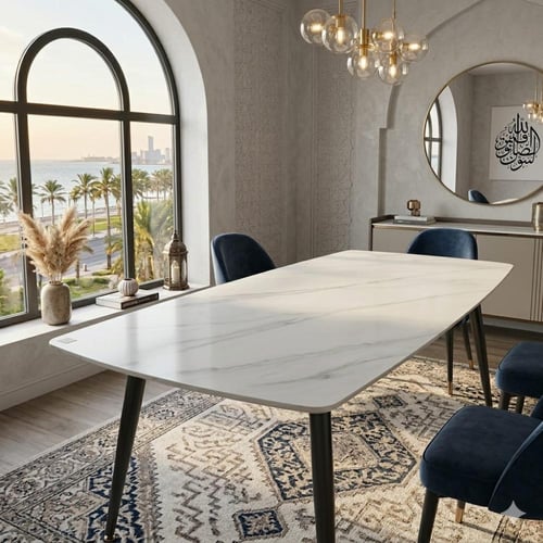 طاولة طعام سيراميك مستطيل ابيض مقاس 140CM*80CM*72C...