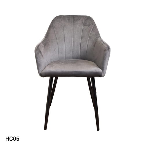 كرسي طعام وكافية قماش قطيفة رمادي وقاعدة ارجل حديد...