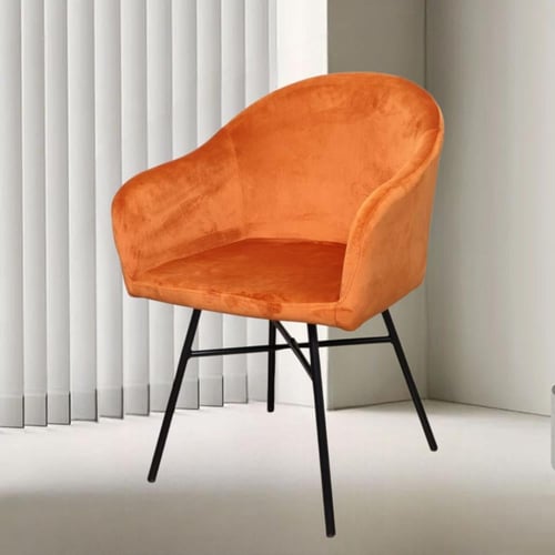 كرسي طعام وكافية قماش قطيفة برتقالي وقاعدة ارجل حد...