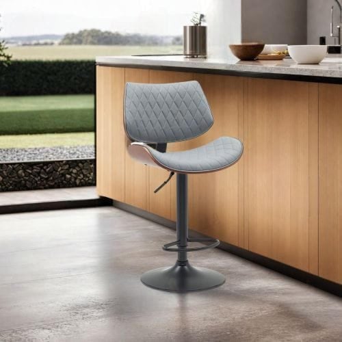 كرسي بار خشب مع جلد بني وقاعدة هيدروليك اسود SHC-0...