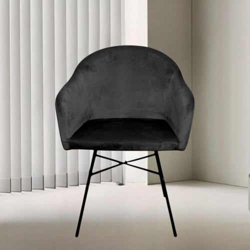 كرسي طعام وكافية قماش قطيفة اسود وقاعدة ارجل حديد...