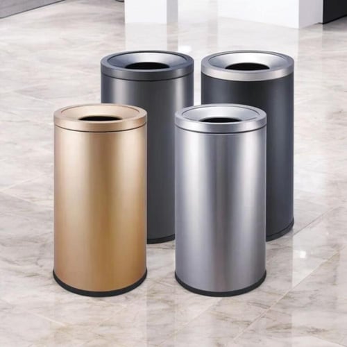 سلة مهملات خارجية دائري اسطواني ستيل اسود ذهبي 30ل...