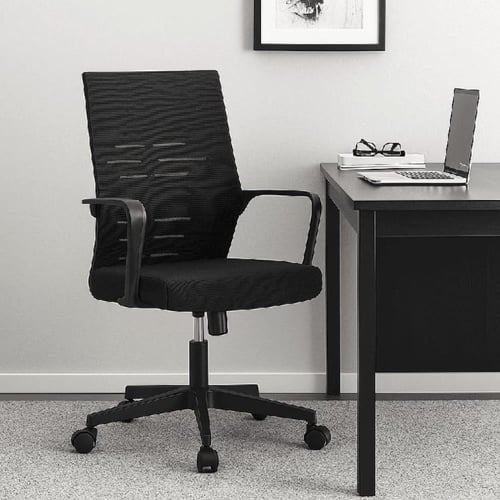 كرسي مكتبي قماش مخرم لون اسود بدون مسند راس موديل...