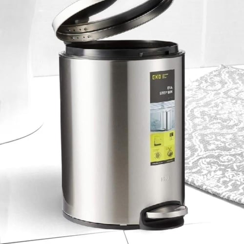سلة مهملات EKO دائري اسطواني بدعاسة ستيل فضي 30لتر...