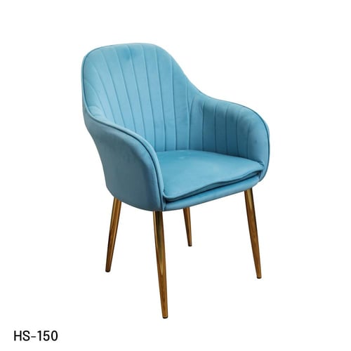 كرسي طعام وكافية قماش قطيفة ازرق وقاعدة حديد ذهبي...