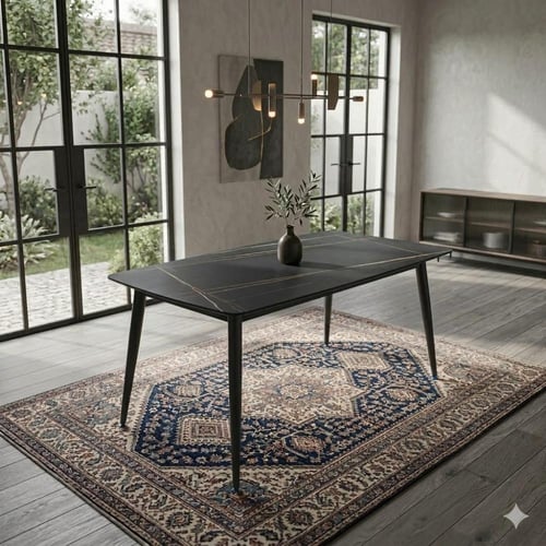 طاولة طعام سيراميك مستطيل اسود مقاس 140CM*80CM*72C...