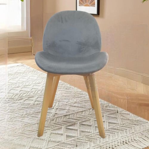 كرسي طعام وكافية قماش قطيفة رصاصي فاتح وقاعدة ارجل...