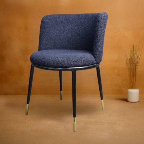 كرسي طعام وكافية قماش ازرق غامق وقاعدة ارجل حديد ا...