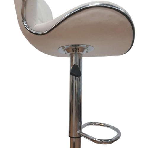 كرسي بار جلد ابيض و قاعدة هيدروليك اسود